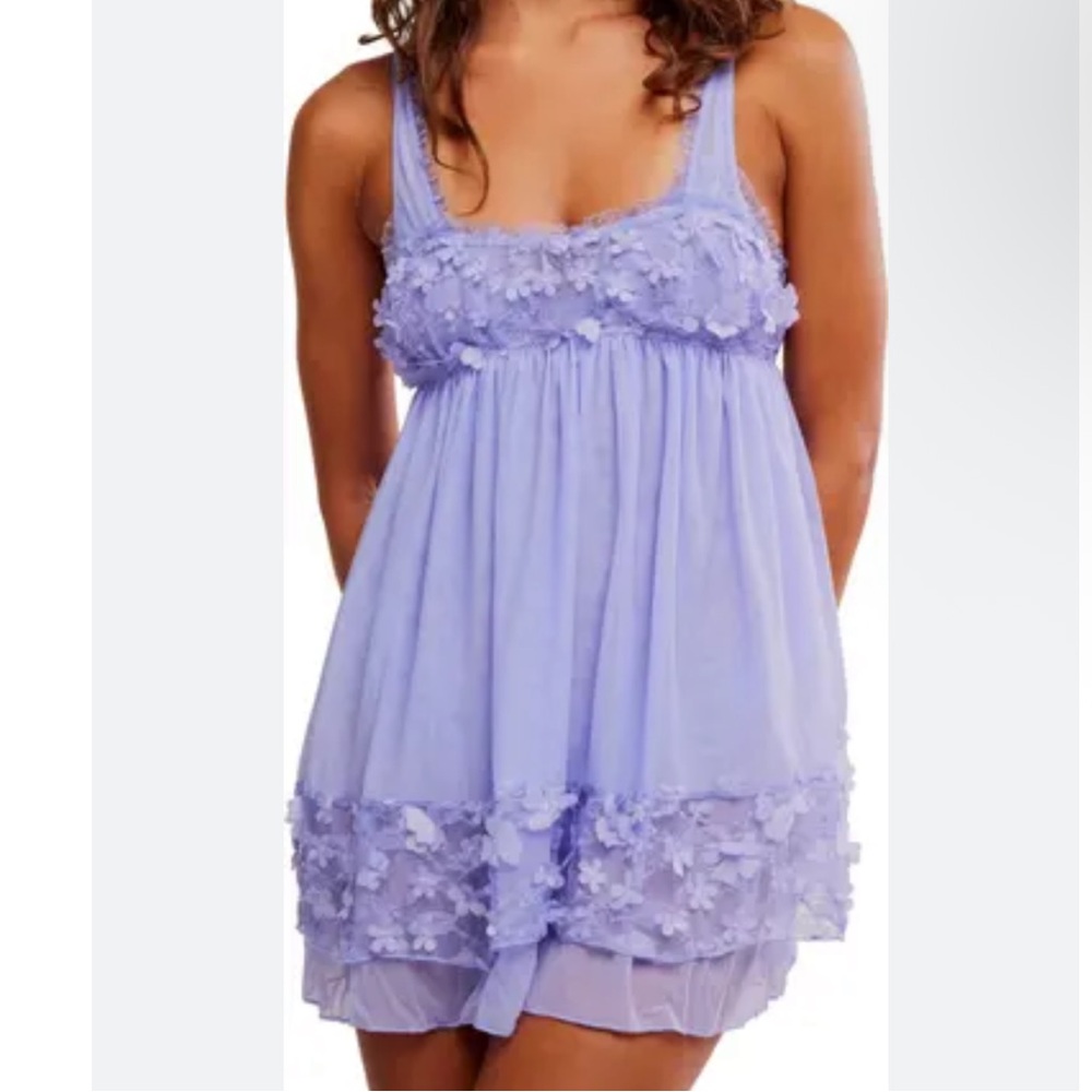 New 2 pc Free People Lavender Chemise Floral Appliqué Dress with Panties - Picture 1 of 13